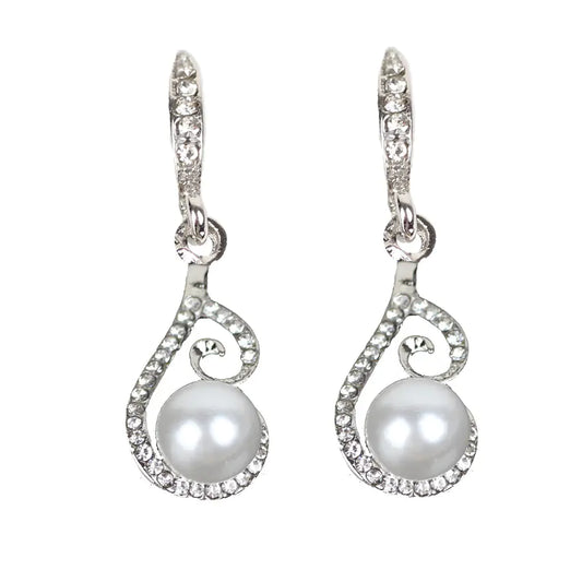Bridal Jewelry Set with Pearl and Rhinestone Earrings