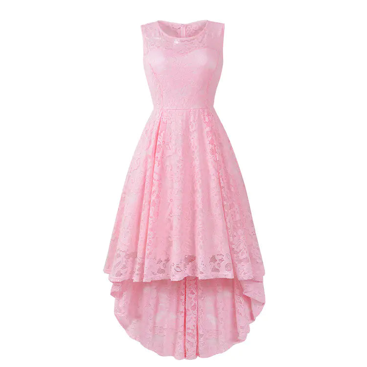 Sleeveless Lace Cocktail Dress with High-Low Hem