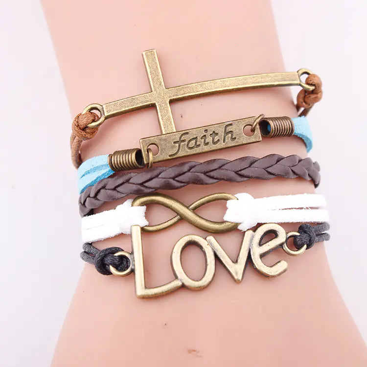 Leather Cord Multi-layer Braided Bracelet with Pendant