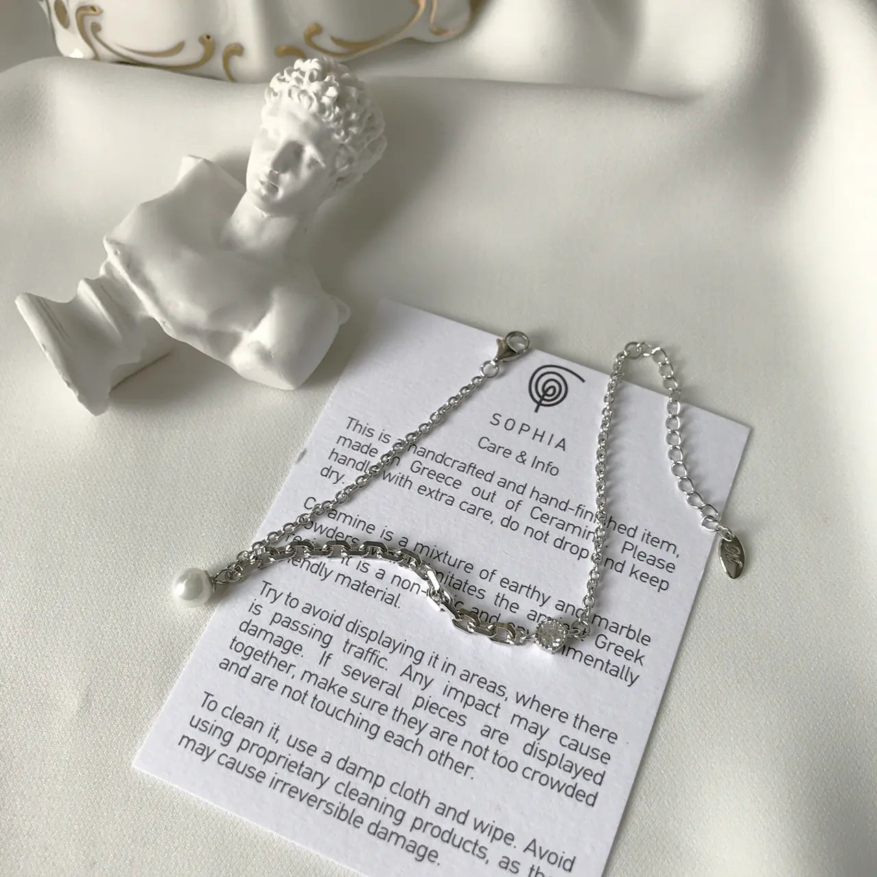 S925 Silver Pearl Cross Chain Bracelet Jewelry