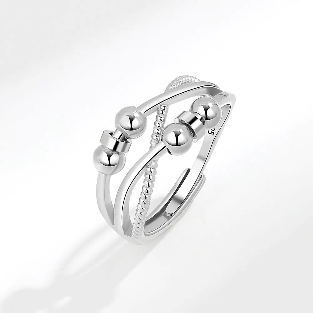New S925 Silver Double Layer Rotating Anxiety Ring