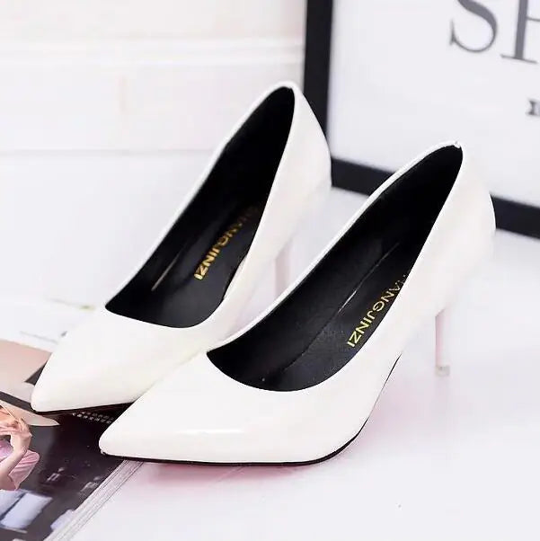 Pointed Toe Leather High Heels with Thin Heels