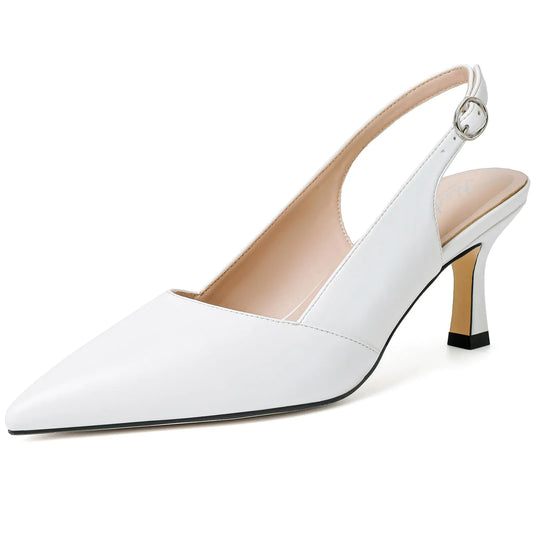 Mostsrin White Kitten Heels Slingback Heels for Women Pointed Closed Toe Heels Womens Pumps Wedding Party Dress Pumps Shoes Size 6.5