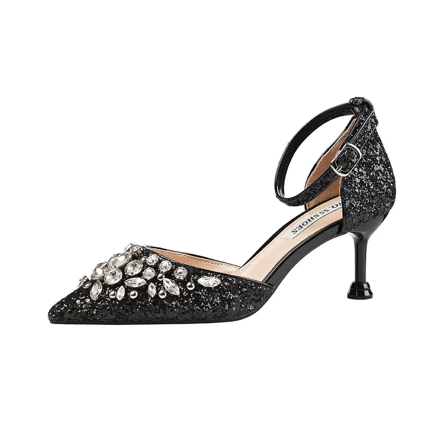 European American Rhinestone High Heels - Pointed Toe