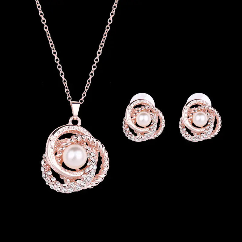 Bridal Rhinestone Pearl Jewelry Set with Earrings