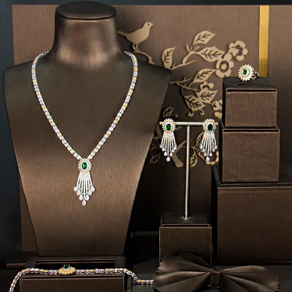 24K Gold Plated Zircon Jewelry Set (4 Pieces)