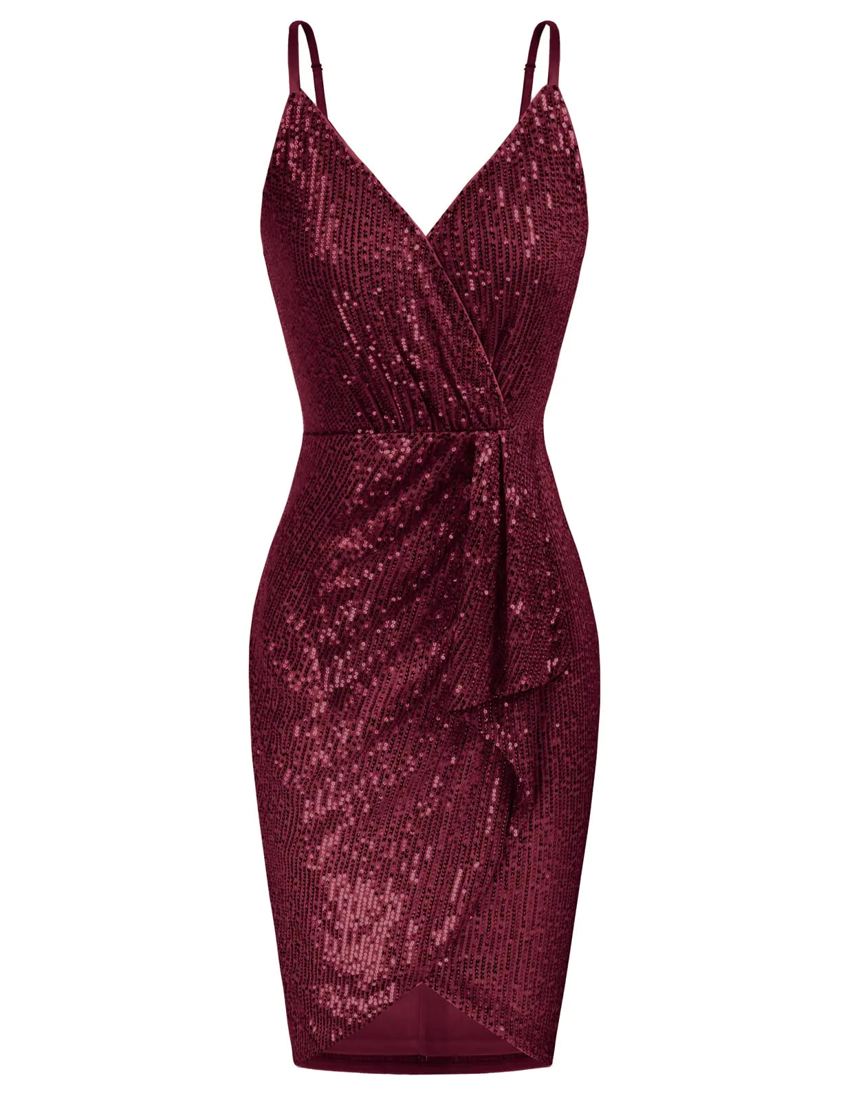 GRACE KARIN Women Sparkly Sequin Dress Spaghetti Strap Shimmer Bodycon Party Dresses Wine M