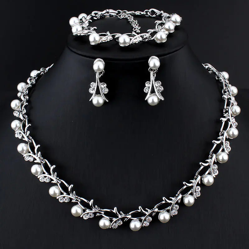 Elegant Alloy Crystal Pearl Jewelry Set for Bridesmaids