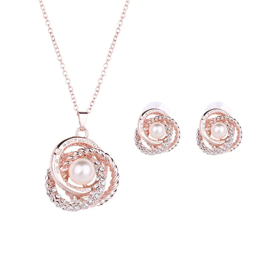 Bridal Rhinestone Pearl Jewelry Set with Earrings