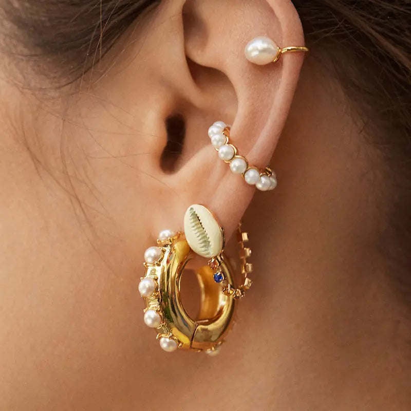 Colorful Pearl Copper Hoop Earrings Fashion Jewelry