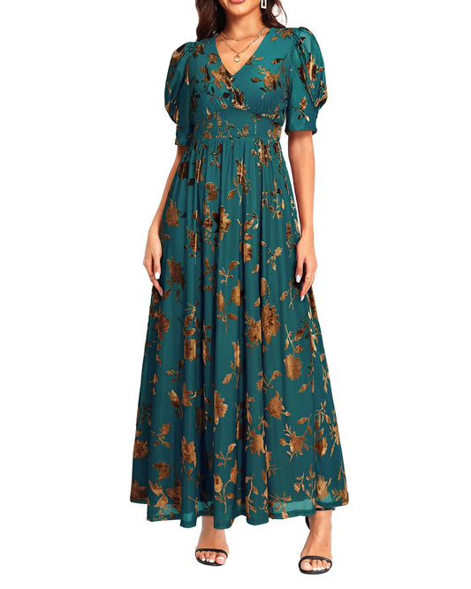 Fall Wedding Guest Dress for Women Burnout Teal Green Floral Velvet Maxi Formal Long Holiday Elegant Autumn Dresses 2025