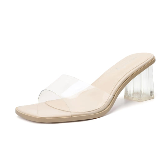 vivianly Womens Clear Heels Sandals Transparent Chunky Heels Backless Open Toe Slip on Mules Heeled Slipper Dress Shoes size 8.5