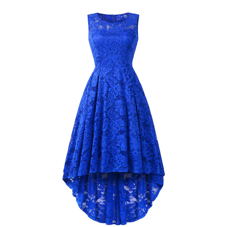 Sleeveless Lace Cocktail Dress with High-Low Hem