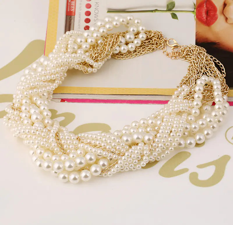 Bridal Jewelry Set with Layered Pearl Necklace & Earrings