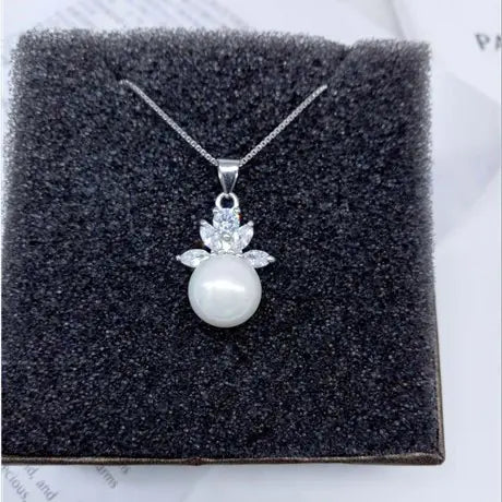 S925 Silver Jewelry Wholesale - Pearl Necklace with Diamonds