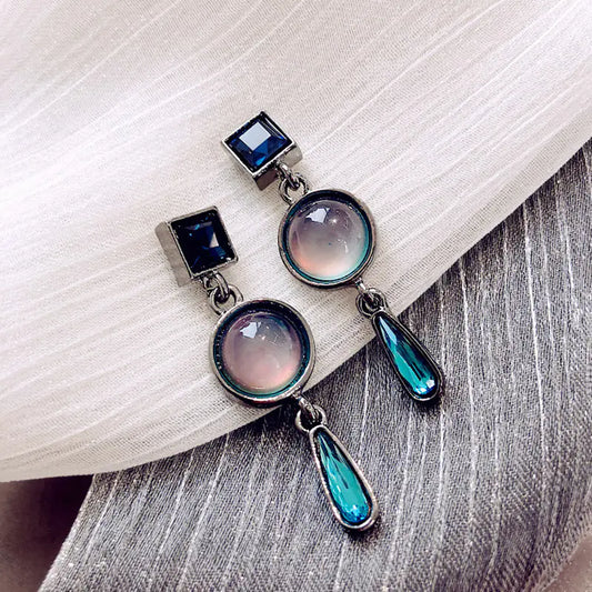 Baroque Style Gemstone Crystal Earrings with 925 Silver