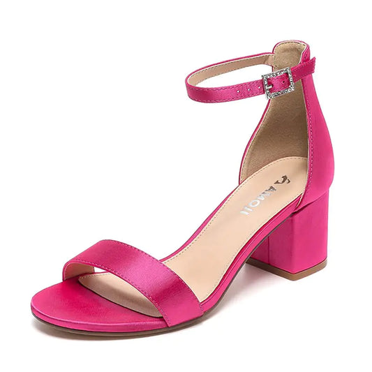 Womens Block Heels 2.5 Inch Strappy Heels Dressy Sandals Ankle Strap Lady Low Heels Chunky Heeled Sandals 301 Fuchsia Hot pink Size 9.5 Women