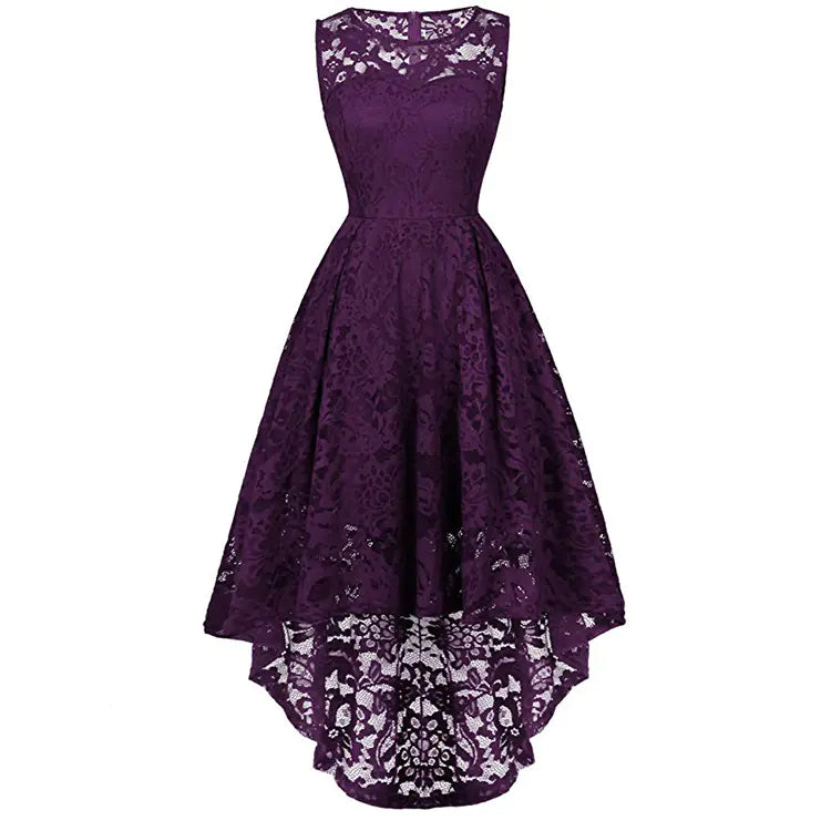 Sleeveless Lace Cocktail Dress with High-Low Hem