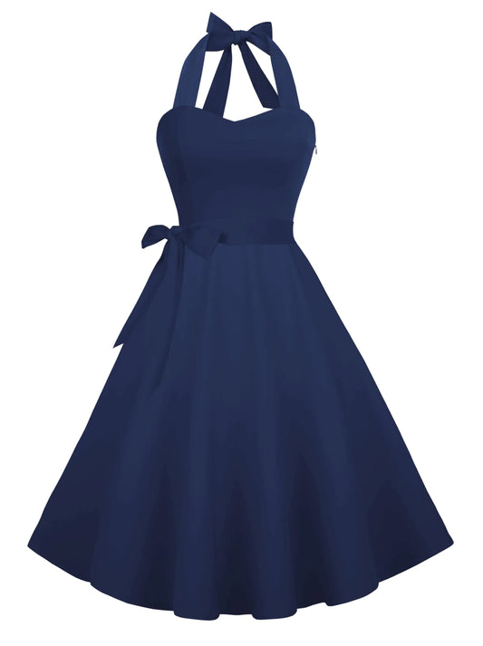 Hanpceirs Casual Sundress for Women Halter Retro Vintage Cocktail Dresses 2025 Summer Dress Navy Blue M