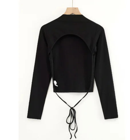 Fashionable Long Sleeve Crop Top with Tie Detail