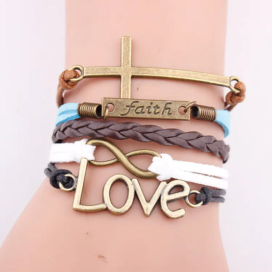 Leather Cord Multi-layer Braided Bracelet with Pendant