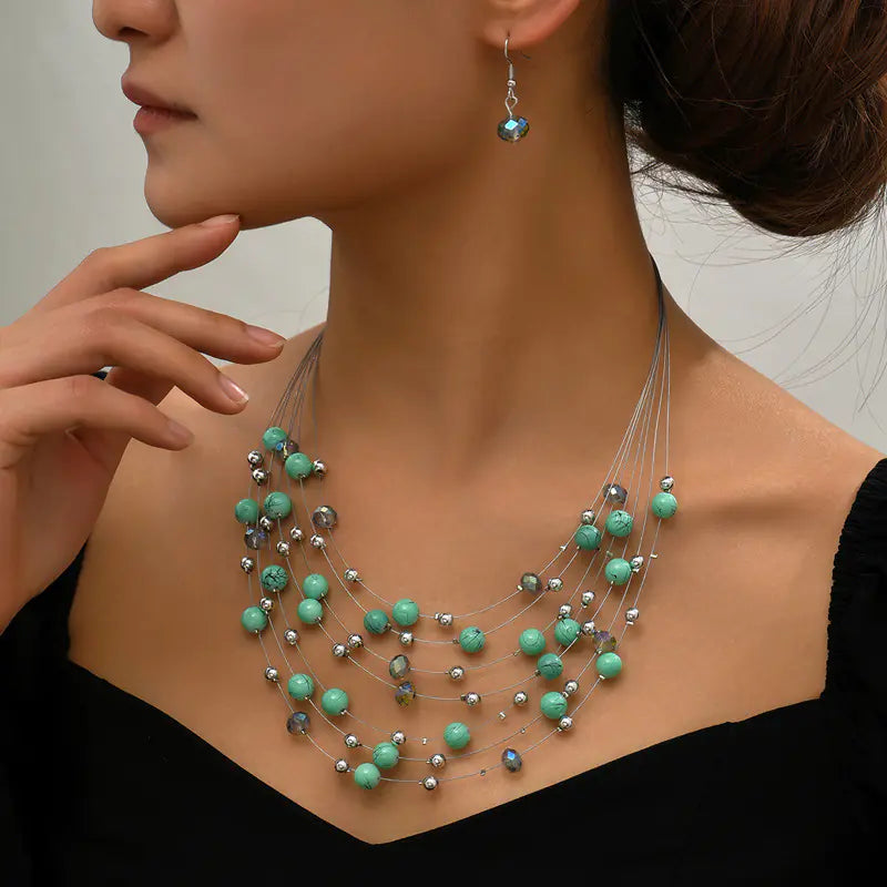 Bohemian Handmade Beaded Crystal Pearl Jewelry Set