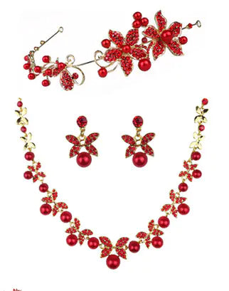 Bridal Jewelry Set with Pearl and Rhinestone Accents