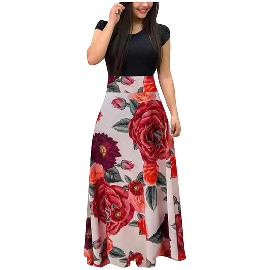 Beach Dresses for Women 2025Casual Homecoming Dresses Plus Size Formal Elegant Sexy Party Club Prom Flowy Short Sleeve Summer Maxi Cocktail Long Tshirt Dress for Wedding Guest(F RedXX-Large)