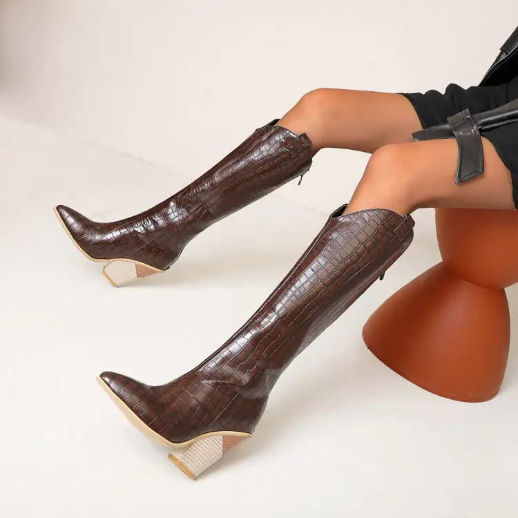 Snake Print High Heels Rider Boots