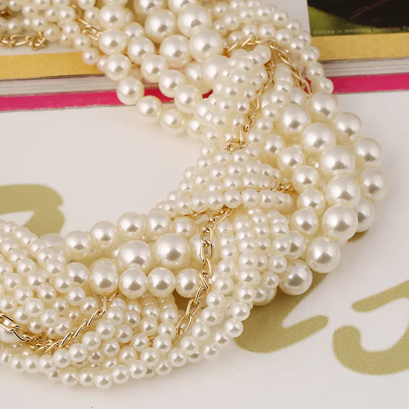 Bridal Jewelry Set with Layered Pearl Necklace & Earrings