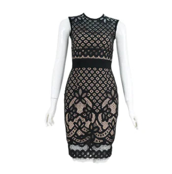 Embroidered Lace Sleeveless Dress with Hollow Design