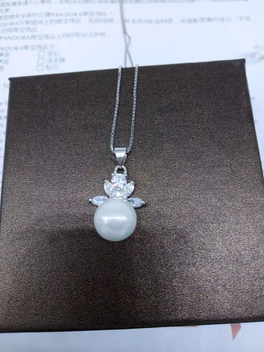 S925 Silver Jewelry Wholesale - Pearl Necklace with Diamonds