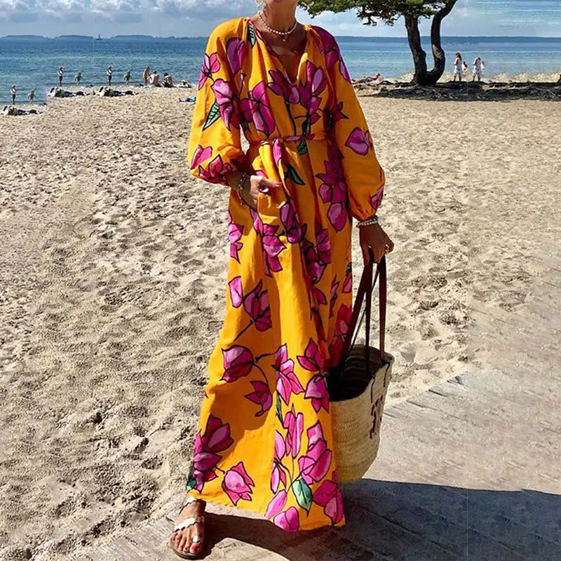 "Fall Fashion Casual V-neck Long Sleeve Loose Dress"