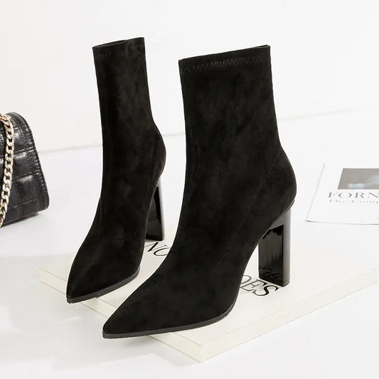 Women's Mid-Calf Suede Pointed Toe Ankle Boots