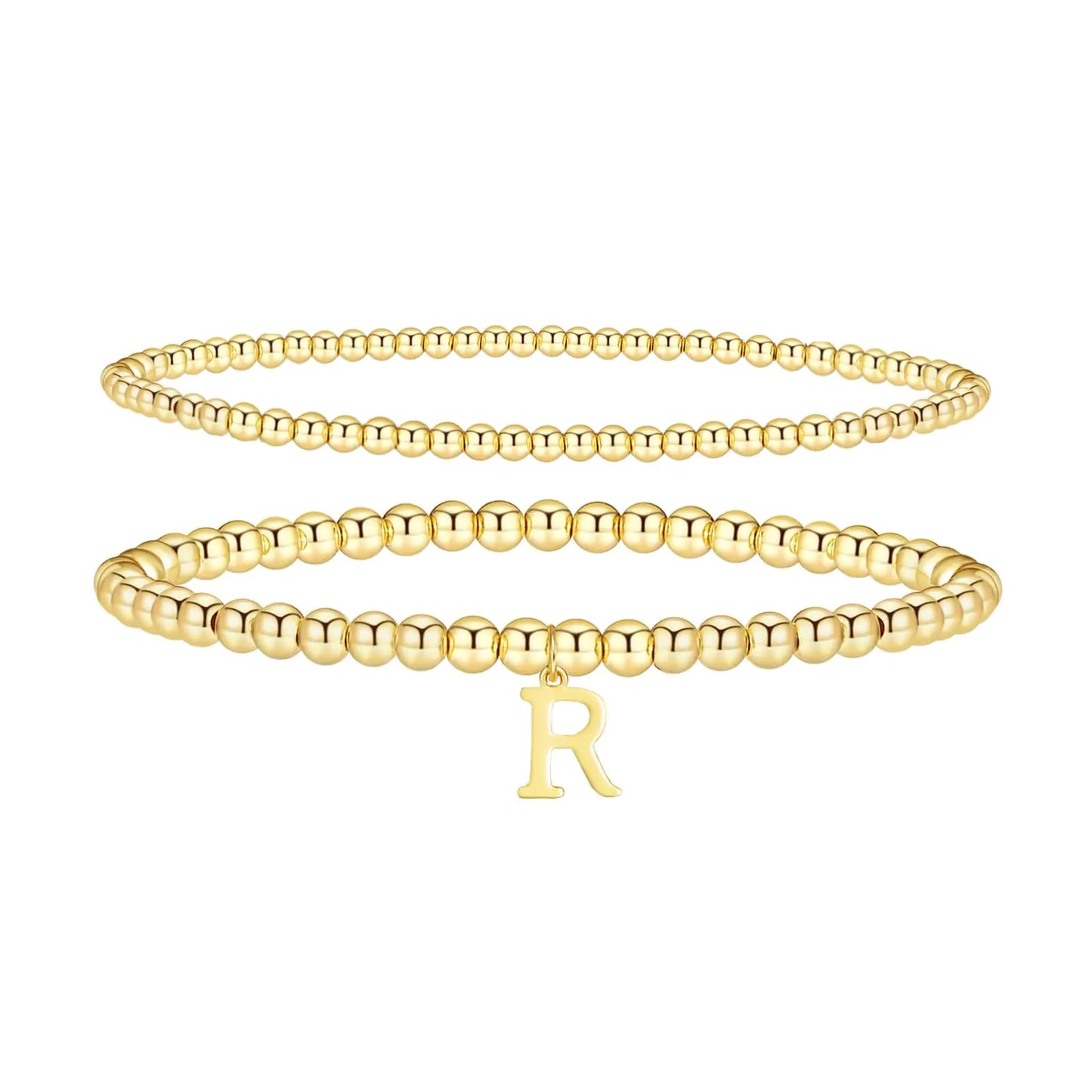 Lisitine Gold Bracelets for Women 14K Gold Plated Initial Beaded Bracelets Gold Stretch Bead Ball Bracelet stack Set Adjustable Gold Jewelry for Women