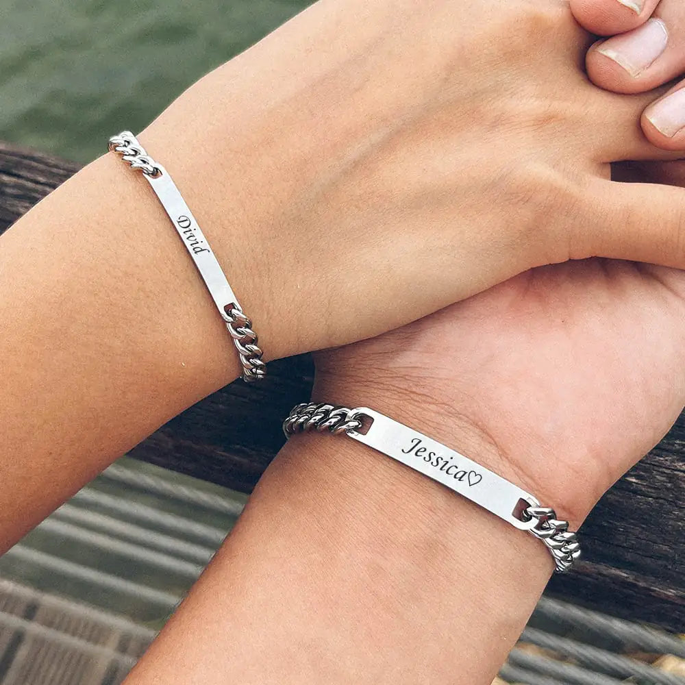 Engraved Titanium Steel 18K Gold Plated Bracelet