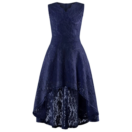 Girls Floral Lace Dress Easter Bridesmaid Vintage Formal Cocktail Party Swallowtail Swing Dresses 7-14 Years(Navy Lace7-8T)