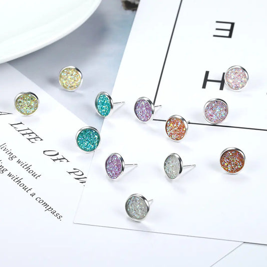 Colorful Round Stud Earrings Set of 6 Pairs for Women