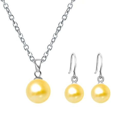 LYNNON Pearl Pendant Necklace &Earrings Set for Women，Classic Gold Pearl Jewelry Set For Brides and Wedding12MM Pendant Necklaces and 10MM Earrings For Mother Or Friends