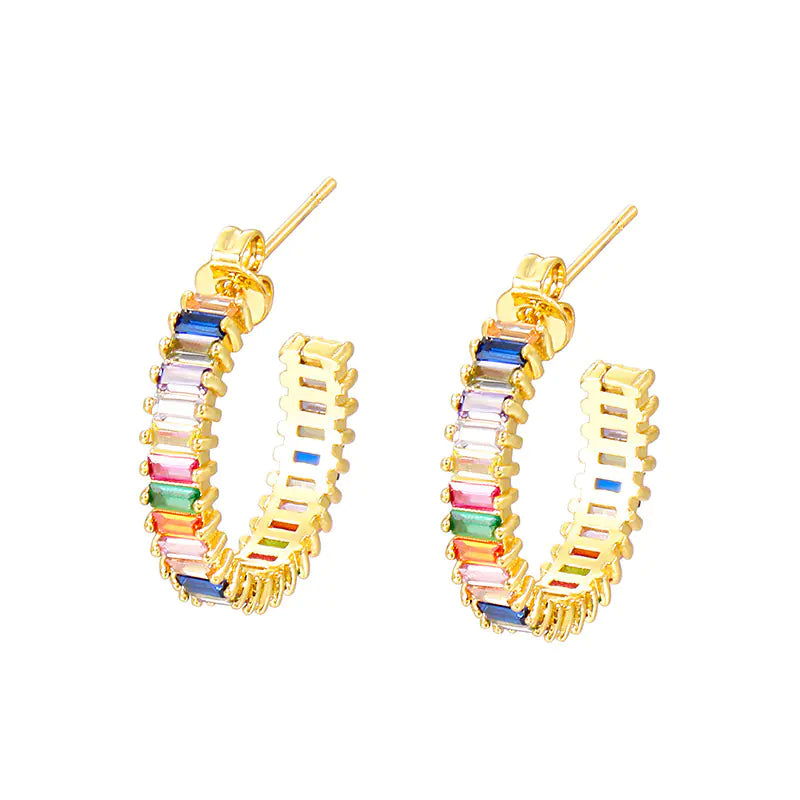 Half-Moon Colorful Zirconia Copper Earrings