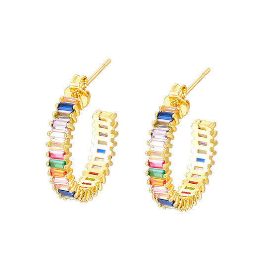 Half-Moon Colorful Zirconia Copper Earrings
