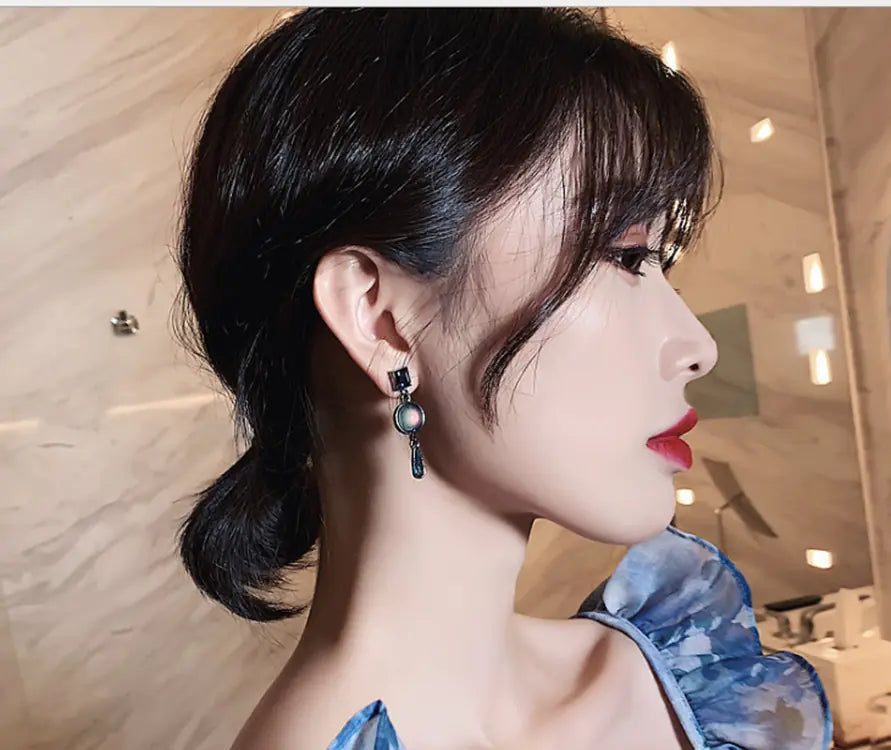 Baroque Style Gemstone Crystal Earrings with 925 Silver