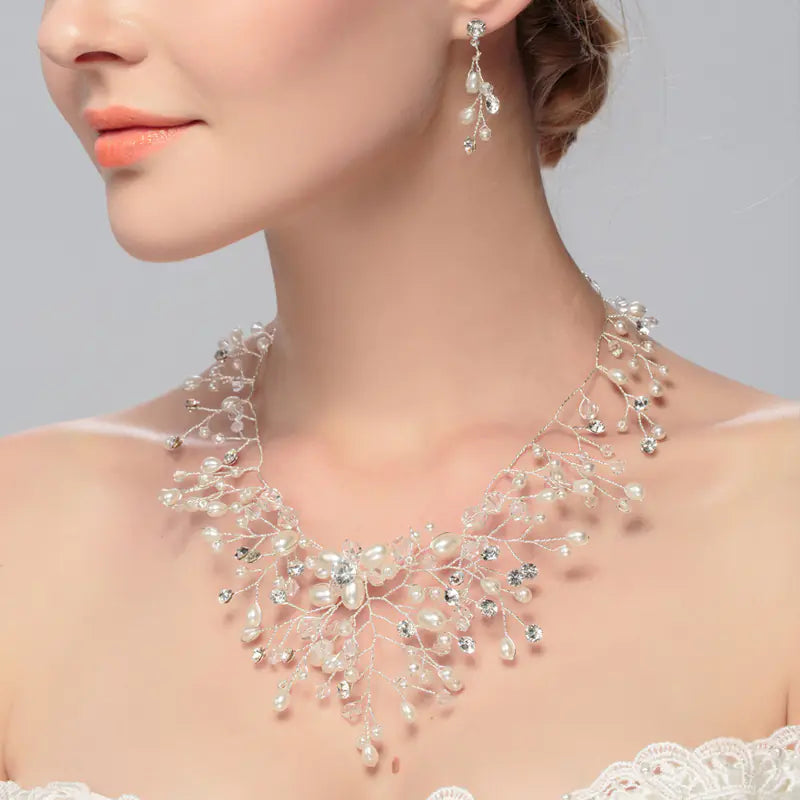 Bridal Jewelry Set with Handmade Pearl Earrings & Necklace