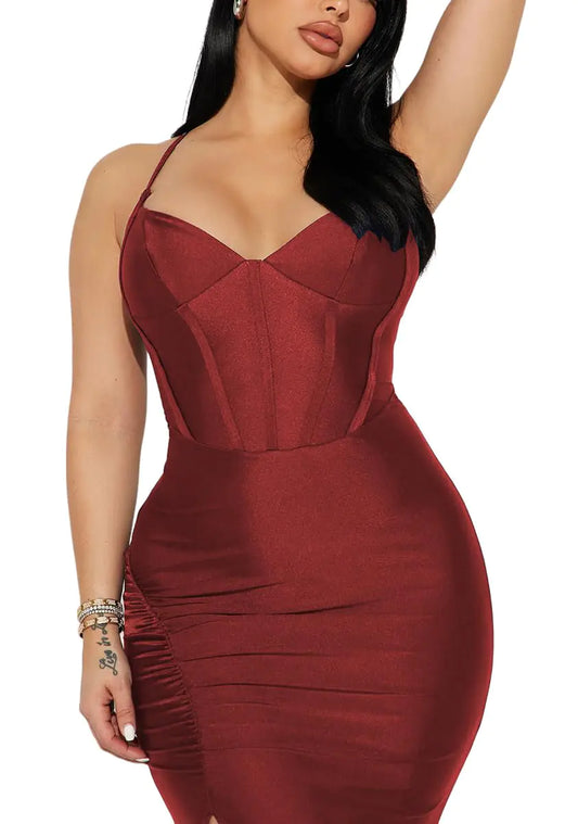 FairyLove Womens Sophisticated Sleeveless Cocktail Dresses Wedding Guest Dress Bridesmaid Formal Evening Gown WineRed WineRed
