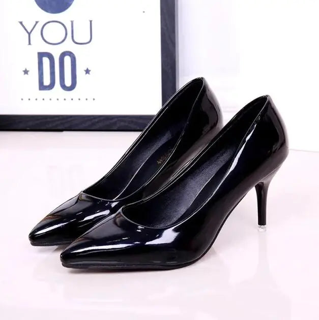 Pointed Toe Leather High Heels with Thin Heels