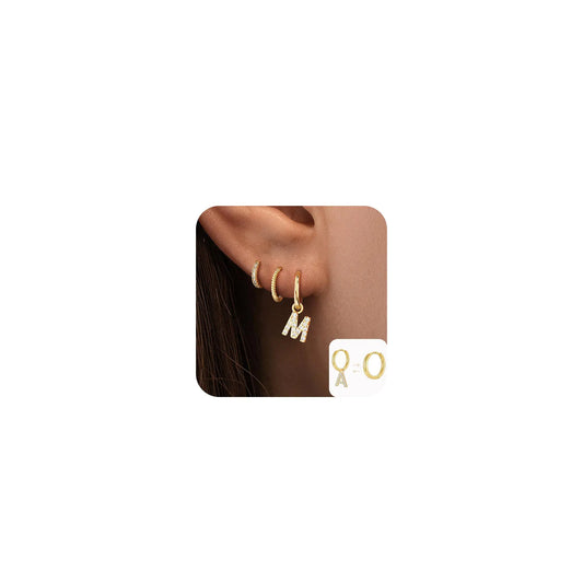 Coshilta Initial Small Gold Huggie Hoops Earrings Set for Women Trendy 14k Gold Plated Stack Hoop Earrings Sets Hypoallergenic Open Hoops Earrings for Women Jewelry Twisted Zircon Gifts for Women M
