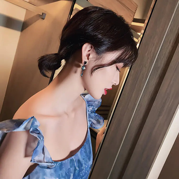 Baroque Style Gemstone Crystal Earrings with 925 Silver