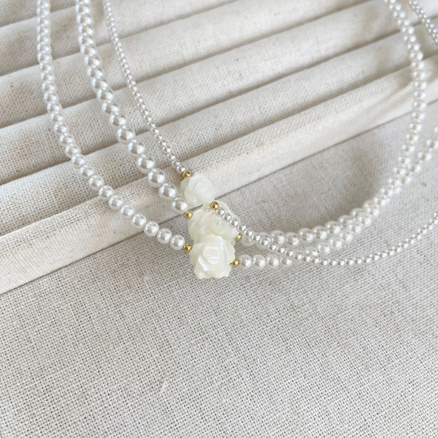 French Vintage Camellia Pearl Jewelry Set with Rose