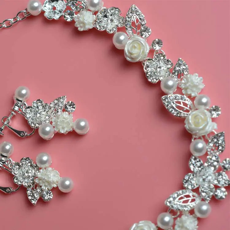 High-End Pearl Flower Bridal Jewelry Set