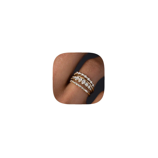 Nexoluxa Gold Rings for Women Stackable Non Dont Tarnish 14k Gold Plated Chunky Ring Set Dainty Statement Stacking Rings 4 Sets Jewelry- Rhinestone Size 6